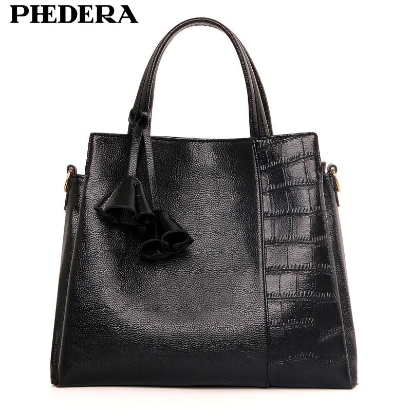 

PHEDERA Winter New Alligator Pattern Totes Bag for Women Fashion Flower Female Handbags PU Leather Black Burgundy Ladies Bags