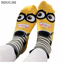 Новинка, носки, впитывающие пот, женские, Calcetines, модные, женские, с рисунком миньонов, Осенние, с принтом, дизайнерские, хлопковые, для девочек, без пятки, Meias,, W033