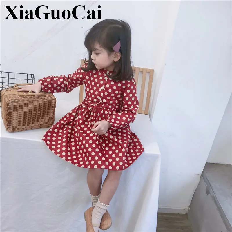 

New Baby Girls Dress Long Sleeve Cotton Dress Dot Print Children's Clothing Floral Dress Baby Girls Spring and Autumn Dresses
