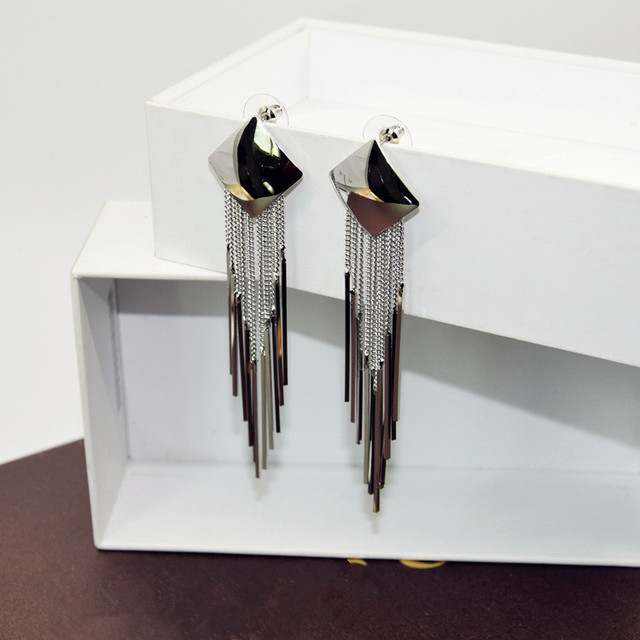Fashion Glossy Simple Geometric Square Long Tassel Earrings for Women Party Temperament Drop Earrings Jewelry Brincos