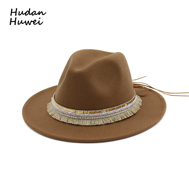 

High Quality Women Men Jazz Trilby Felt Hat with Ribbon Flat Brim Formal Party Felt Woolen Fedoras Panama Hat GH-325