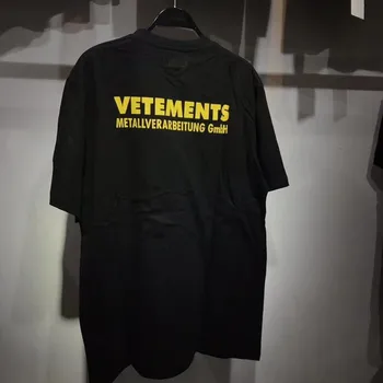 

2018 NEW TOP Summer Vetements Yellow letter Men Round collar short sleeve t shirt hip hop Fashion Casual Cotton tee Black S-XL