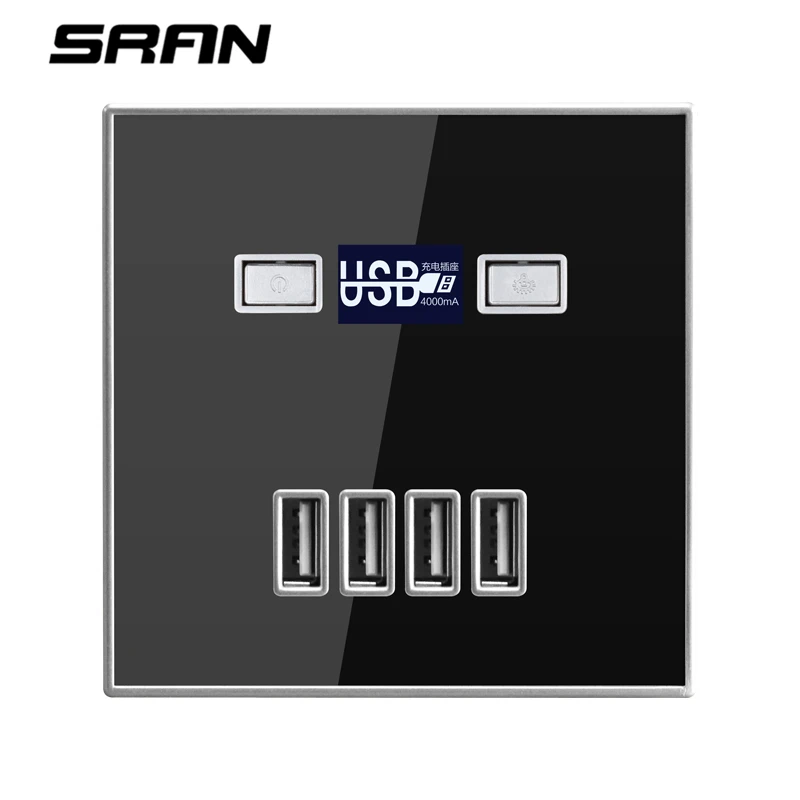 SRAN 4USB быстрый интерфейс розетка электрическая с USB огнестойкая конструкция из поликарбоната материал Золотая Панель розетка