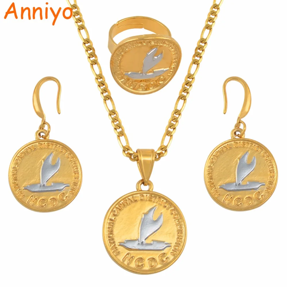 

Anniyo Two Tone PNG NCD Port Moresby Flag Pendant Necklaces Earrings Ring for Women Papua New Guinea Ethnic Jewelry Sets #134106