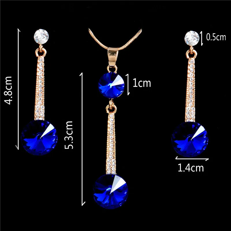 Подвески и ожерелье золотого цвета, серьги-гвоздики, синий натуральный камень, кубический цирконий, кристалл, романтические свадебные ювелирные наборы