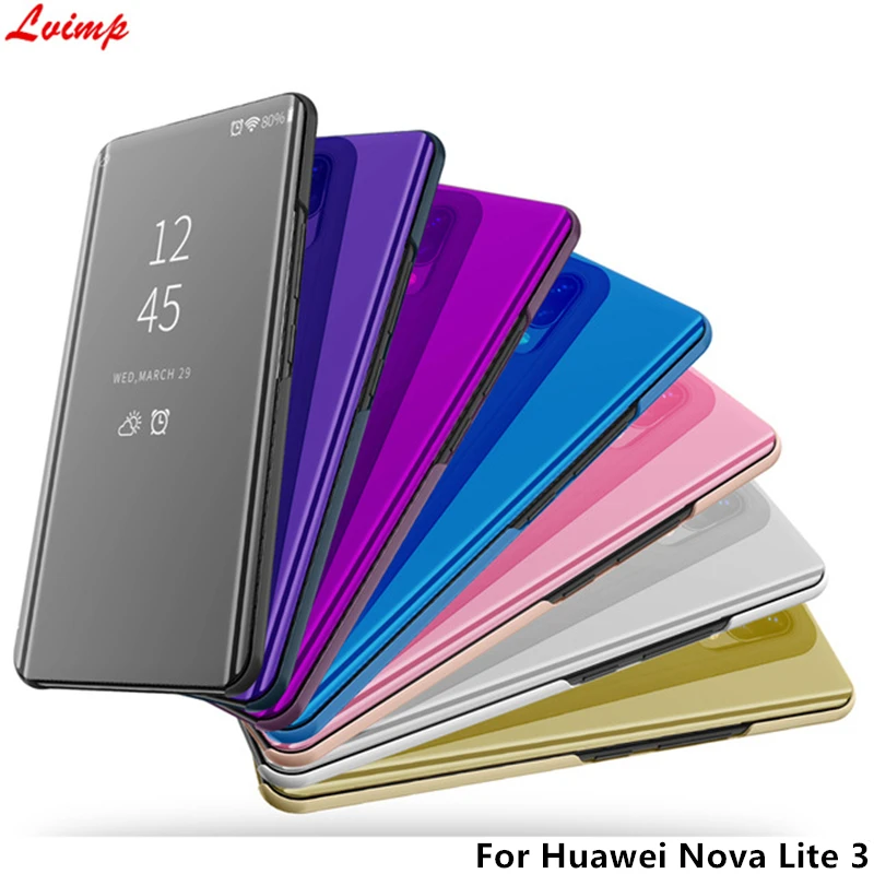 

Smart Mirror Case For Huawei Nova Lite 3 Case Clear View Flip Stand PU Leather Cover For Huawei Nova Lite3 POT-LX2 Case