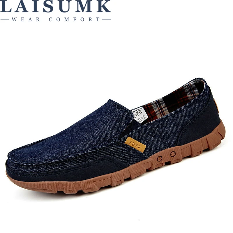 

LAISUMK Plus Size 38-46 Canvas Mens Shoes Denim Brand Mens Casual Shoes Fashion Sneakers Breathable Loafers Men Male Footwear