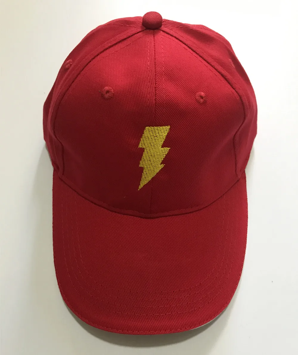 

Super Hero Shazam Billy Batson Gold Lightning Logo Embroidered Snapback Hat Red Baseball Cap