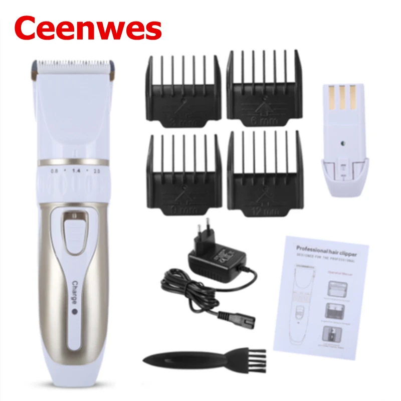 Professional Mute Electric Hair Clipper Trimmer Adjustable Blade Ceramic Knife Rechargeable 100-240