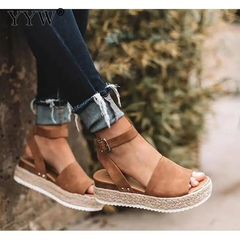 

Woman Sandals 2019 Summer Fashion Pu Leather Platform Sandals High Heels Wedge Ladies Sandals Beach Casual Boho Hemp Shoes