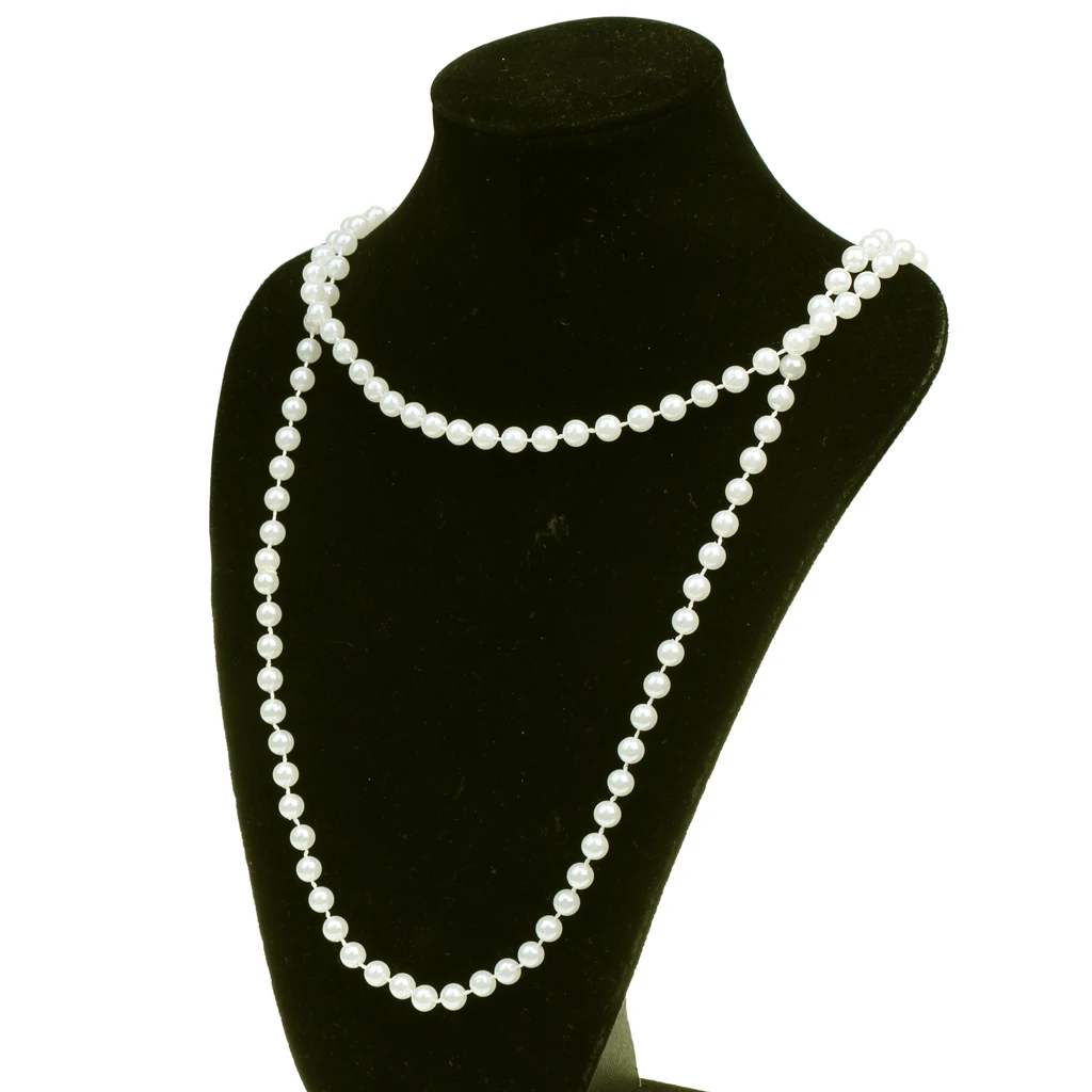 2x Long White Pearls Necklace Flapper Girls Fancy Dress Costume Accessories