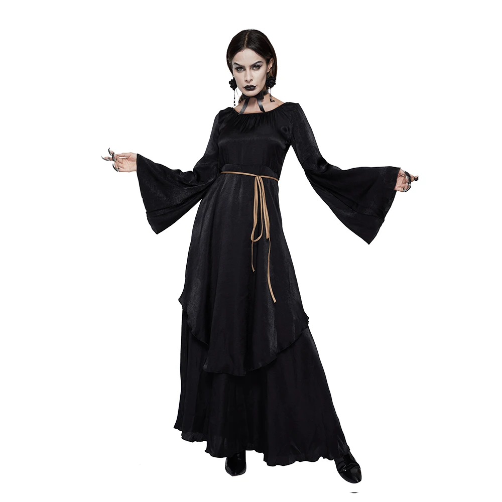 

Kinikiss Women Dresses Vintage Bandage Goth Flare Sleeve Robe Party Black Sexy Burgundy Dress Gothic Halloween Dress Maxi Dress