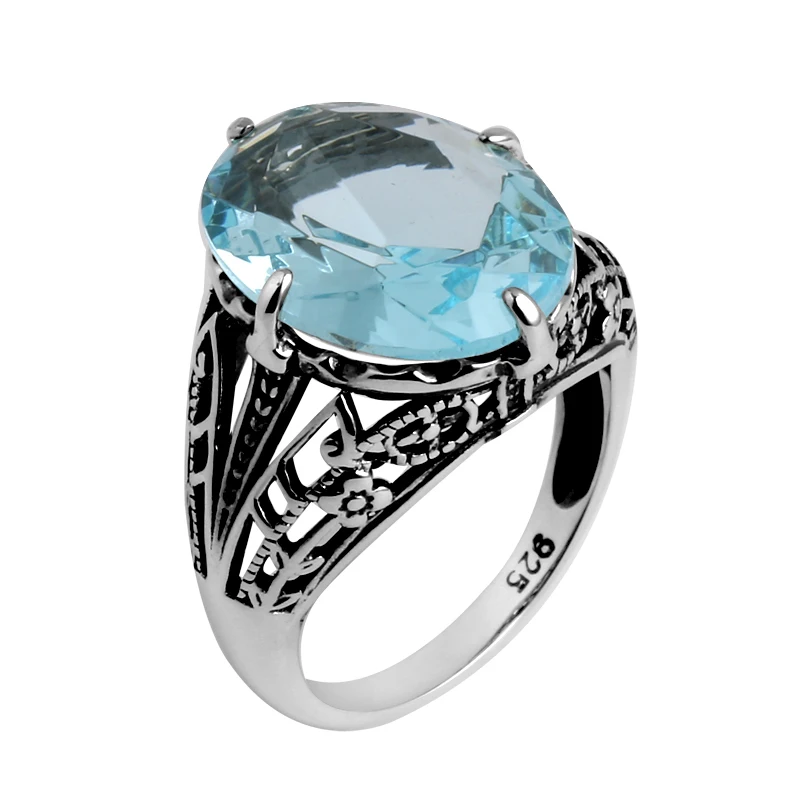 Szjinao Factory Sales Fashion SilverAntique Jewelry Wholesale Cocktail Ring Vintage Rhinestone Women 925 Sterling Silver Ring