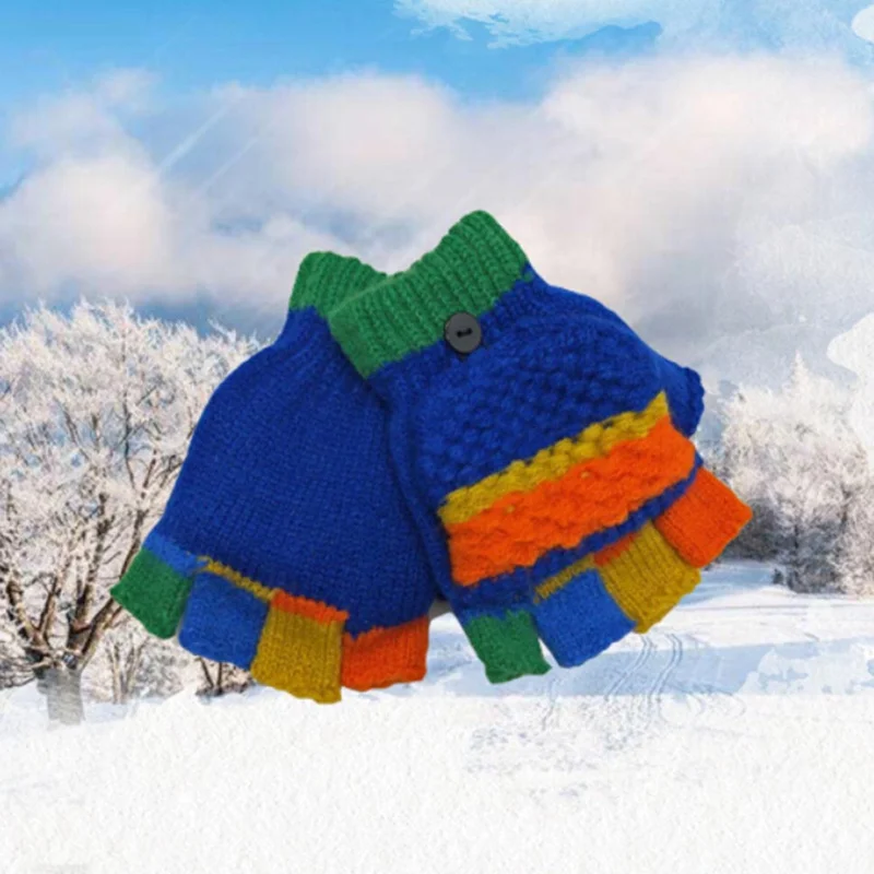 Модные детские зимние теплые перчатки для детей, яркого цвета в стиле пэчворк с чехлом, теплые перчатки для мальчиков и девочек, варежки
