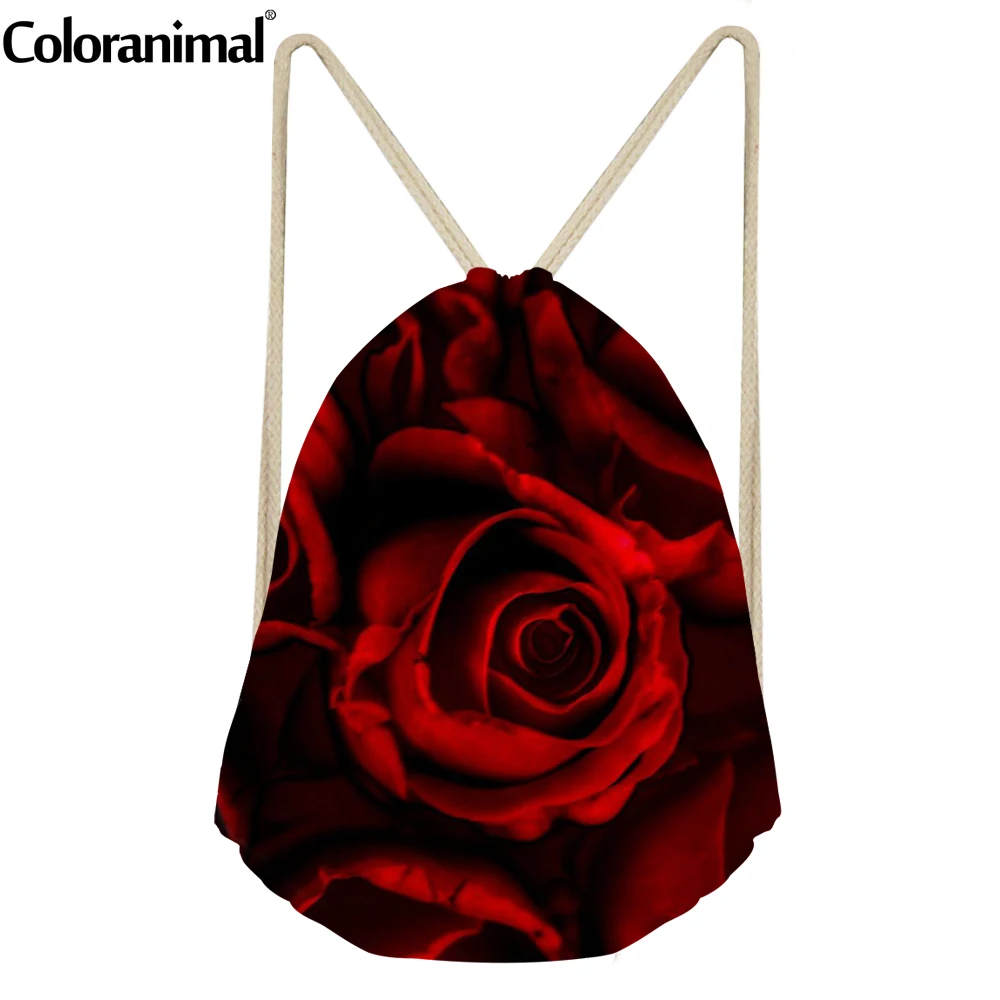 Coloranimal 4 стиль для девочек-подростков Мода Drawstring Сумки дамы красная роза Цветочный принт рюкзак жизнеспособность feminina Сумки для хранения