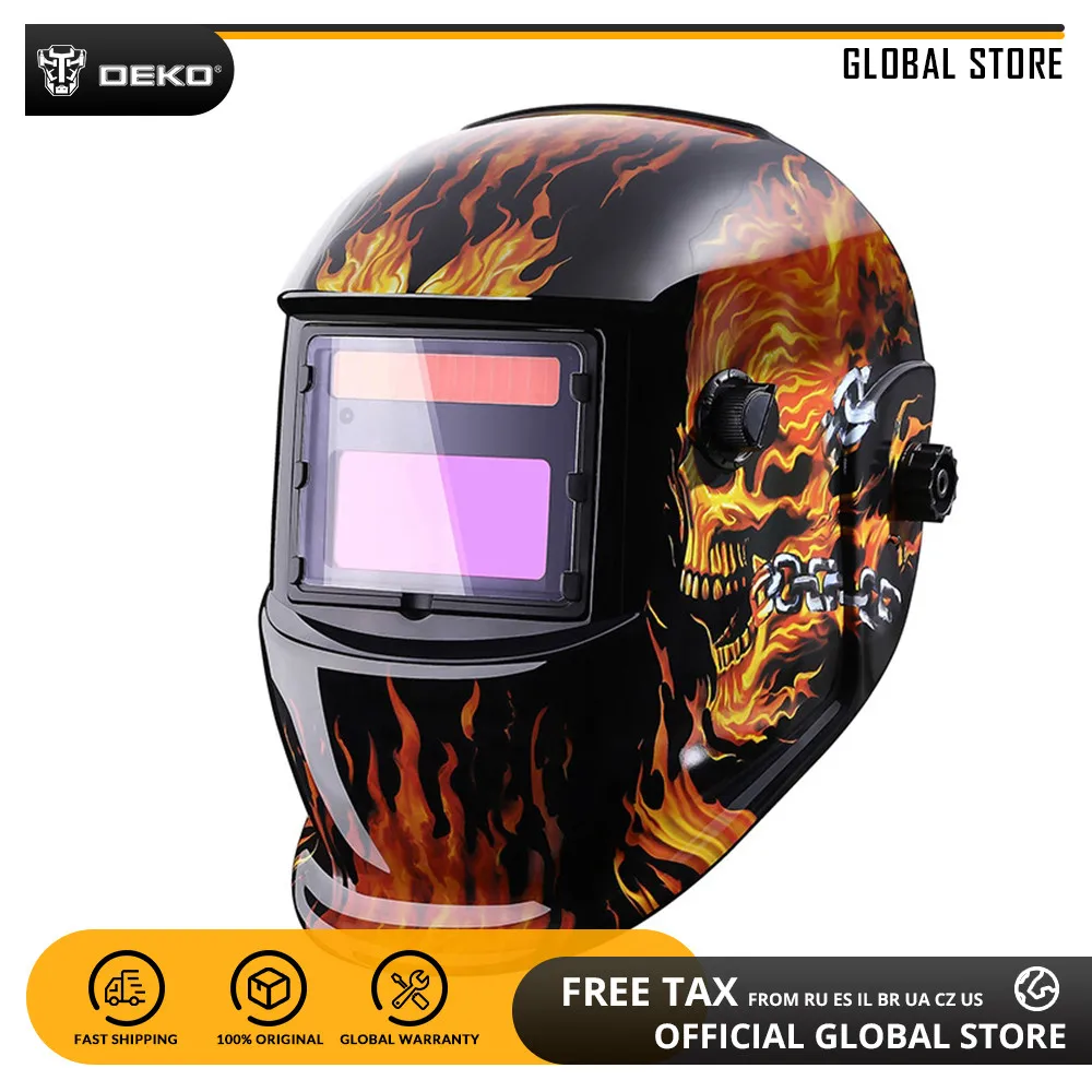 Baratos Máscara de Soldadura DEKO calavera Solar Auto oscurecimiento rango ajustable 4 9 13 MIG MMA casco eléctrico lente de soldadura para máquina de soldadura