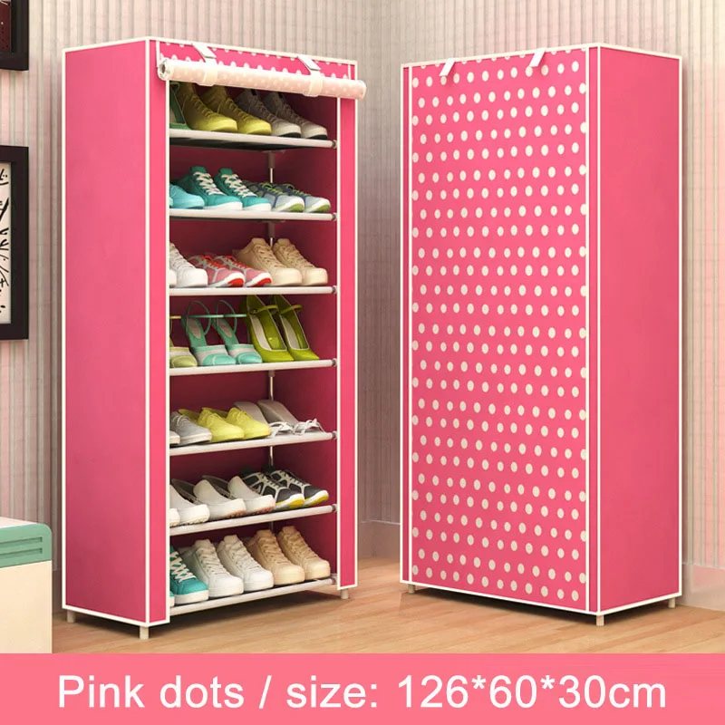 Шкаф для обуви, многослойный нетканый материал, Большая полка для обуви, органайзер, съемное хранение обуви для дома, Минималистичная мебель - Цвет: Pink dot 126cm