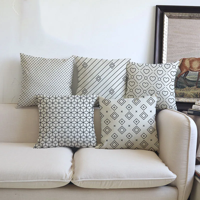 Black And Beige Cushion Covers Geometric Triangles Stripe Love Pillow