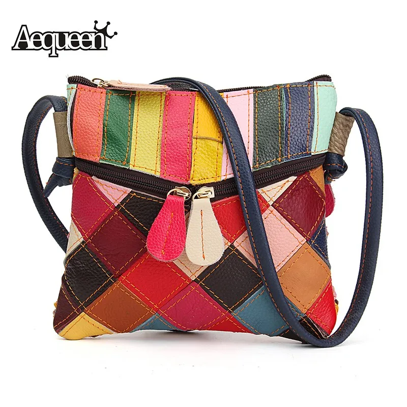 

AEQUEEN Women Shoulder Bag Spring Patchwork Multicolor Vintage Crossbody Small Bags Leather Ladies Messenger Bags