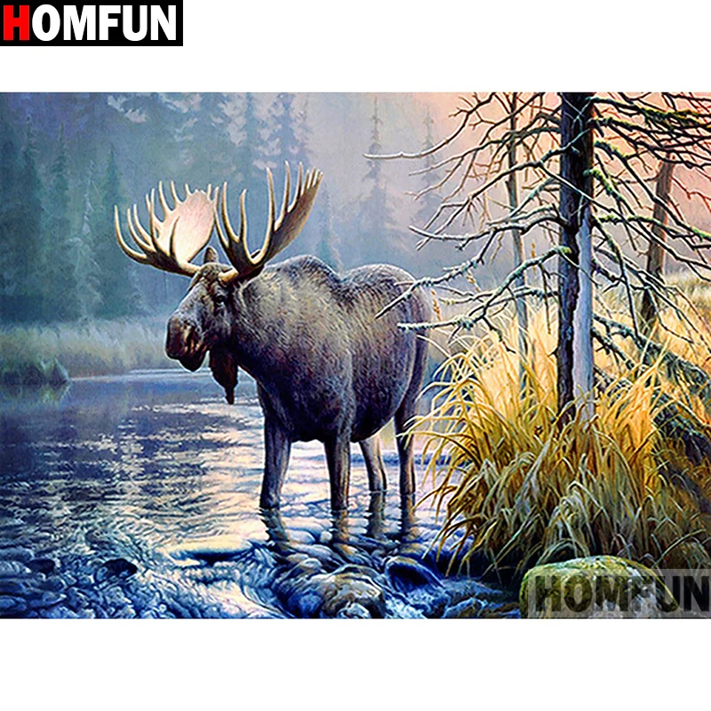 

HOMFUN Full Square/Round Drill 5D DIY Diamond Painting "Animal moose" Embroidery Cross Stitch 5D Home Decor Gift A15522