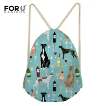 FORUDESIGNS Greyhound Black Pet Linen Drawstring Bag Travel Women Small Cloth Storage Backpack 3D Printing Christmas Gift Pouch