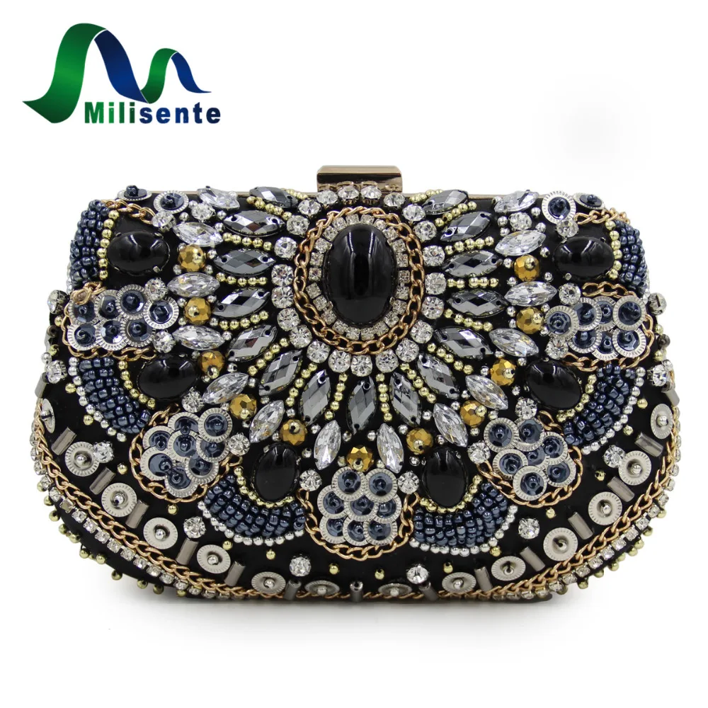 Milisente New Women Vintage Beaded Bags Designer Bead Pearl Evening Purse Shoulder Chain