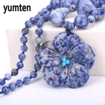 

Fine Jewelry Natural Ruby Gemstone Popular Flower necklaces & pendants Women Blue-Veinstone Fine Gift ketting blue porcelain DK