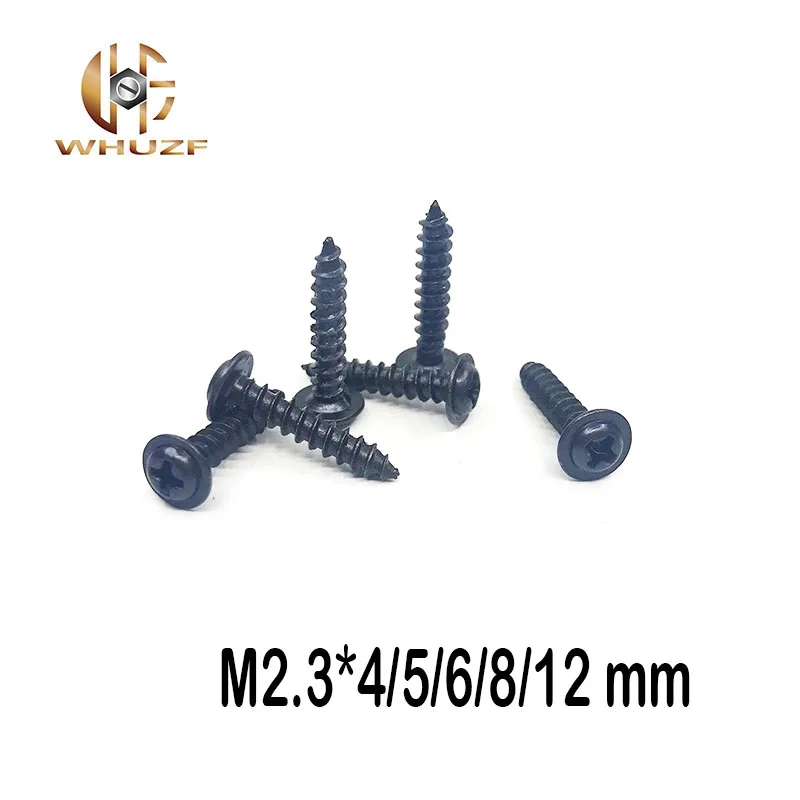 

100pcs Pan head Pad Self-tapping Screw Black Self-tapping Screws M2.3*4/5/6/8/12 mm
