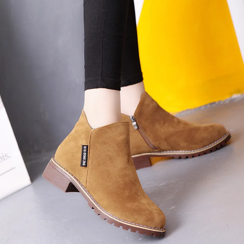 

GOXPACER 2018 Vintage Shoes Women Winter Ankle Boots Low Heel Women Boots Casual Boots Martin Shoes All Match Flat Free Shipping