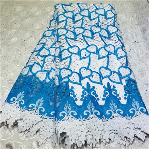 High Quality African Swiss Voile Lace In Switzerland For Party With Stones 5Yards beadsNew Design Laces Fabric Sky blue | Дом и сад