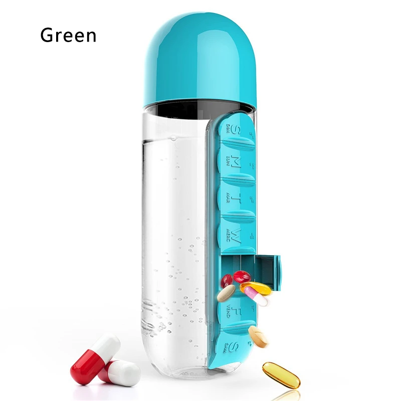 Big Capacity Water Cup Kit 7 Grid Shaker Outdoor Travel Portable Leakproof Tritan Plastic Drink Sports Medicine Water Bottle