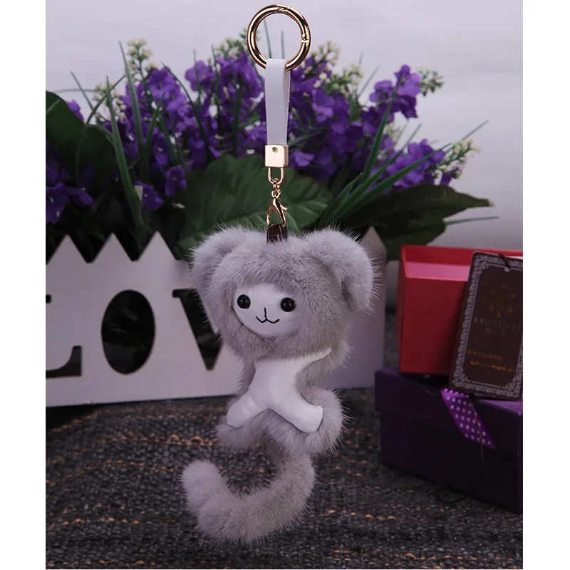 

New little monkey pendant high mink fur animal monkey car key chain bag charm best gifts SP043