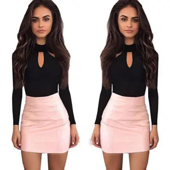 

Womens Hollow Plain Halter Neck Bodysuit Leotard Top Stretch One Pieces Long Sleeve Pullover Jumper