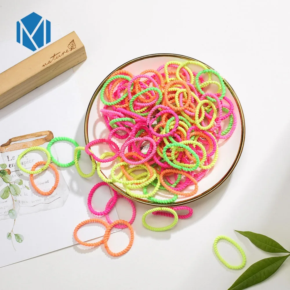 M MISM 100PCS/Lot Colorful Seamless Scrunchie For Children Cute Hair Accessories For Girls Kids Fashion Elastic Hair Band