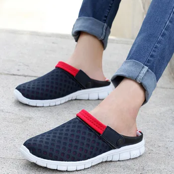

Summer Men Slippers Air Mesh Breathable Sandals for Couples Large Size Beach Sandalias Lightweight Flats Loafers Footwears Mjuer