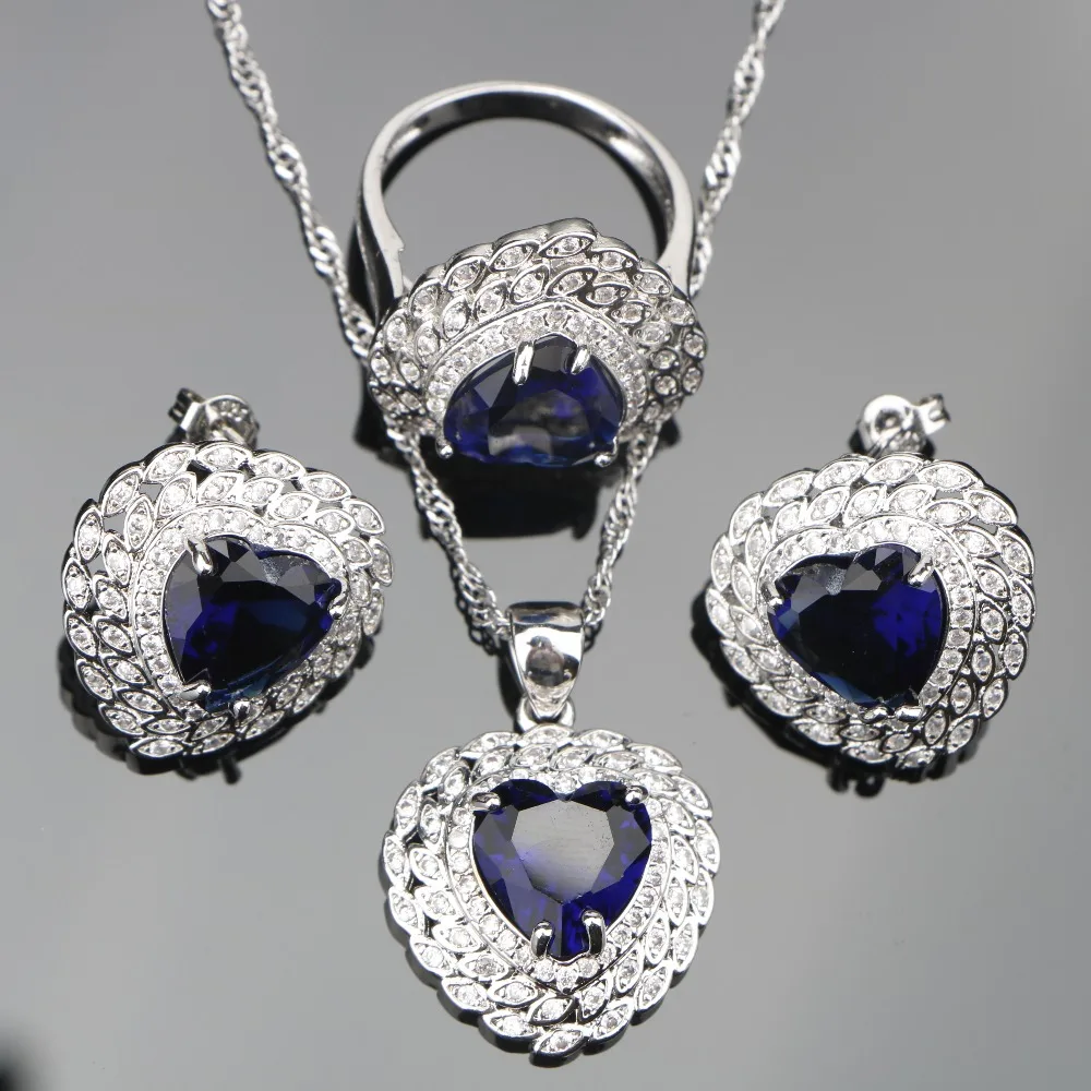 Blue Zircon Bridal Silver 925 Jewelry Sets Women