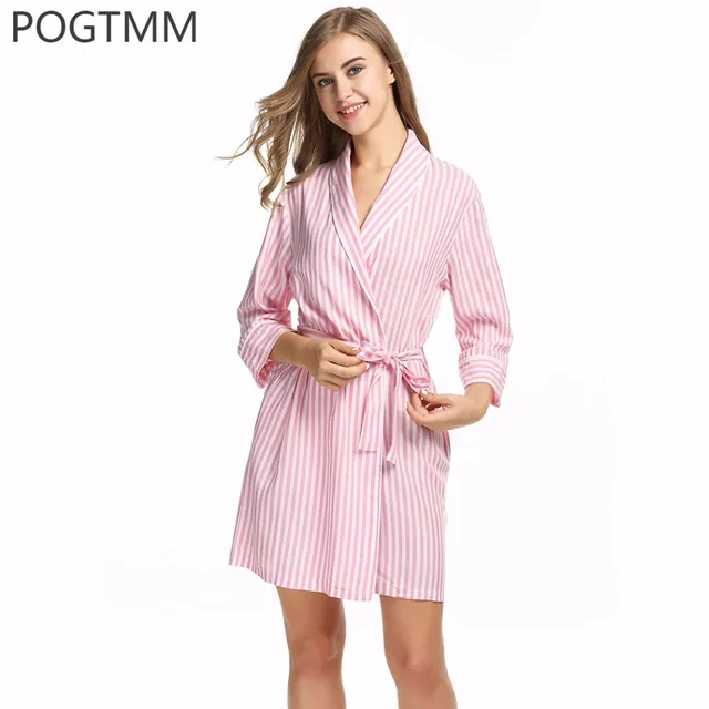Buy Summer Short Striped Bathrobe Women Dressing Gown