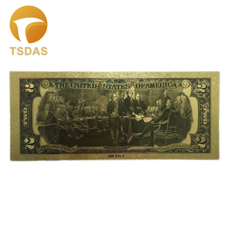 Золотые украшения американская золотая банкнота 2 доллара цветная Золотая фольга банкнота Модные металлические поделки 10 шт./лот