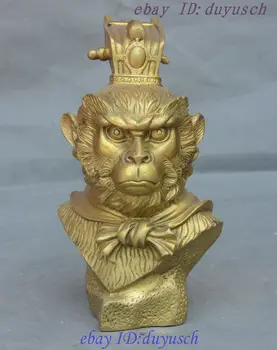 

9" Chinese Myth XiYouJi Brass Sun Wukong Monkey King Buddha Head Bust Statue