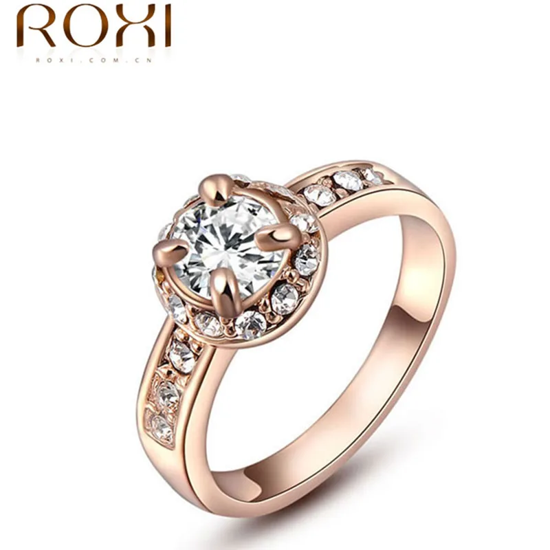 Wedding Classic Ring For Women 18K Rose Gold Plate Round Shape Zircon Stone Ring Element Ring Sterling-Silver-Jewelry 2010235280
