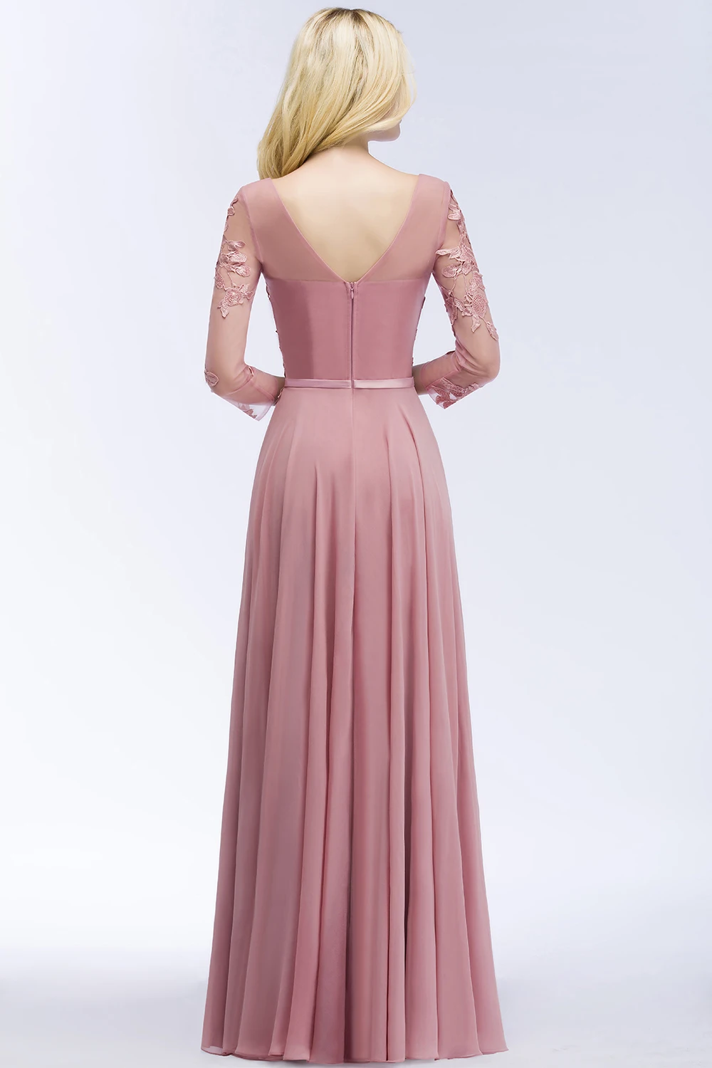 Пыльно-розовые вечерние платья из шифона Abendkleider с аппликацией, дизайнерские платья для выпускного вечера с рукавом 3/4, платья для невесты, банкета, свадебной вечеринки