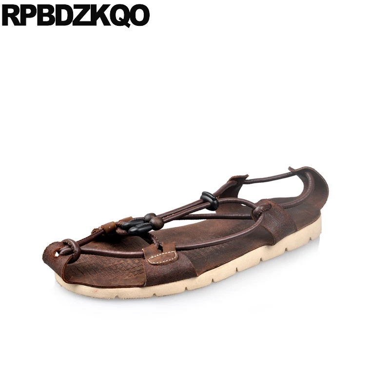 

fashion size 45 roman waterproof native sandals 46 plus brown rope strap water leather summer designer shoes men high quality