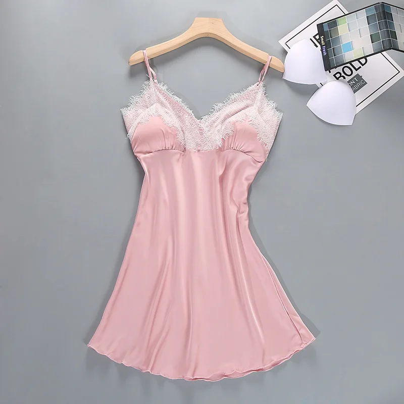 

Pink Womens Nightgown Sleepwear Plus Size Silk Women Clothing Lingere Night Dress Lace Sleep Wear Spaghetti Strap Gowns