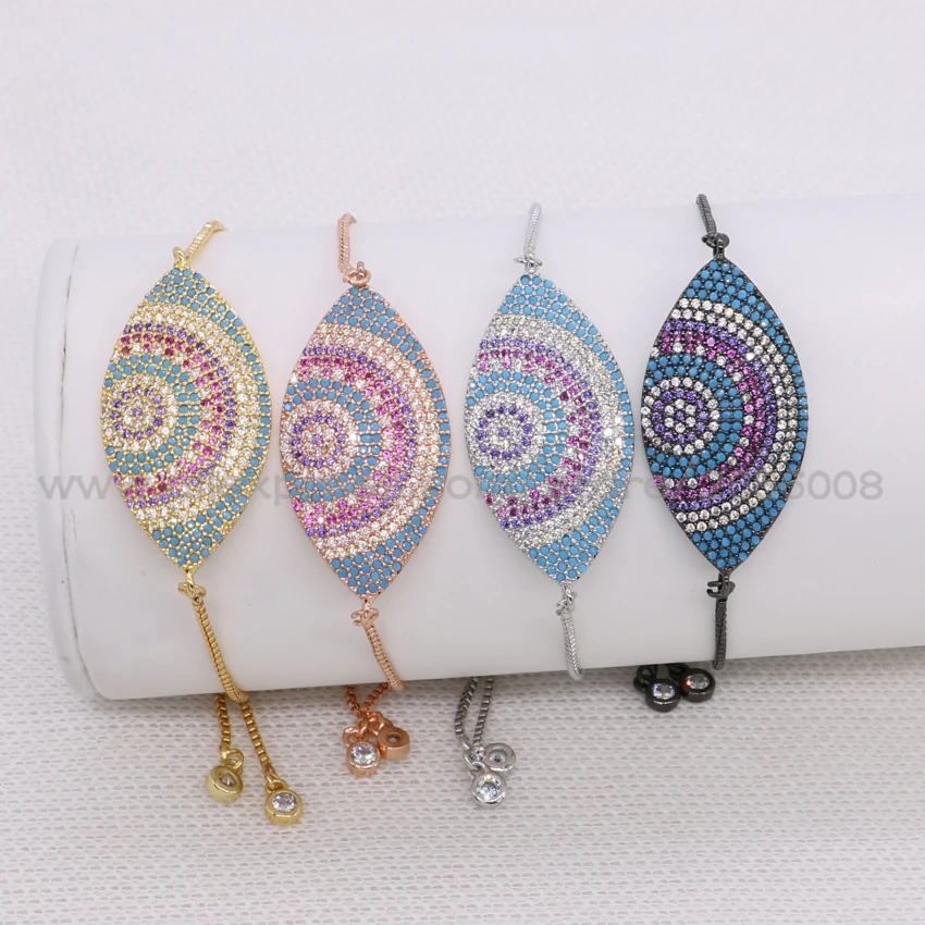 

Rainbow color Metal Ajustable chain Bracelet High quality Micro pave eye pendant bracelet 4Pcs Bracelet Gems jewelry 1638