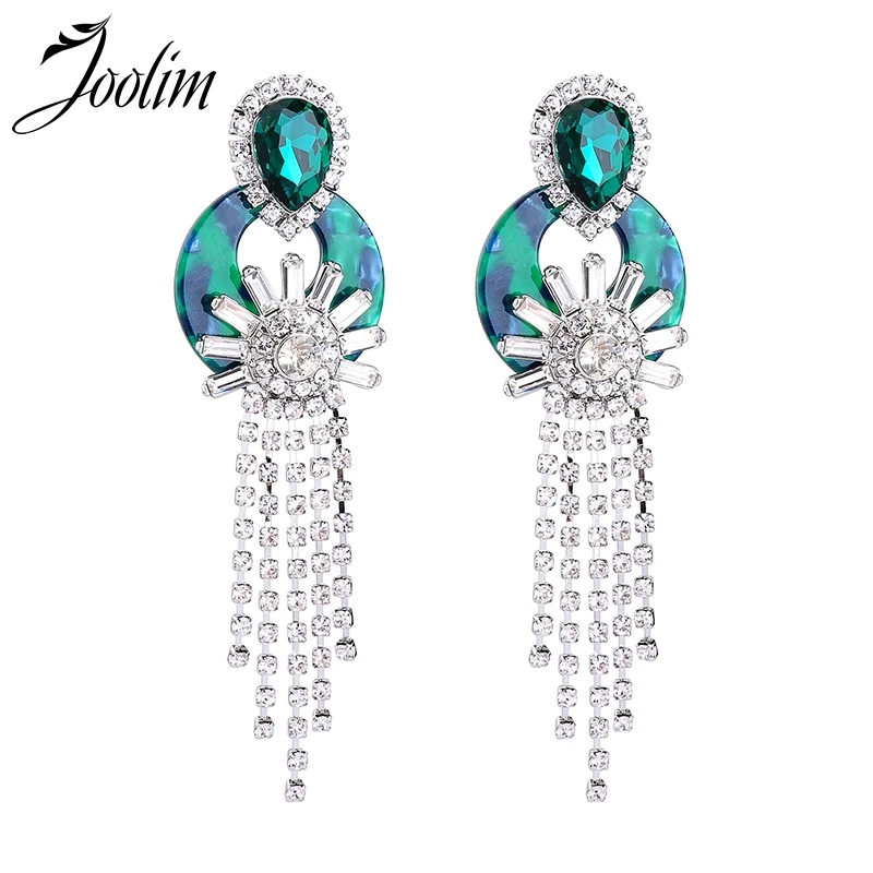 

Joolim Luxury Crystal Tassel Green Resin Earring Party Earring Evening Jewelry Statement Earring