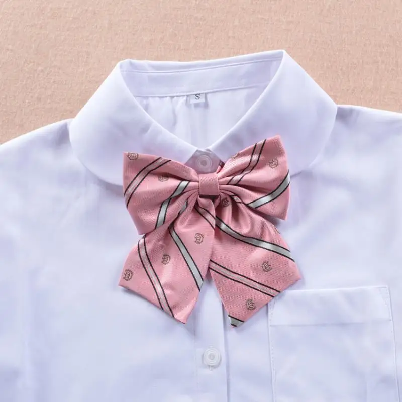 Ladies Student Fashion School Uniform Ornament Embroidery Crown Bow Tie Flower