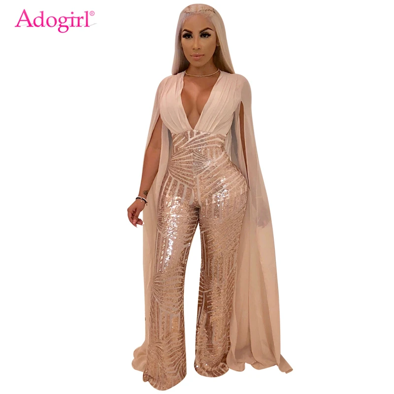 sequin jumpsuit with cape