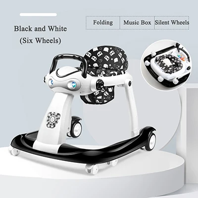 Babysafe folding baby walker anti-rollover music 6/7-18 months children's walker can sit can push - Цвет: Black