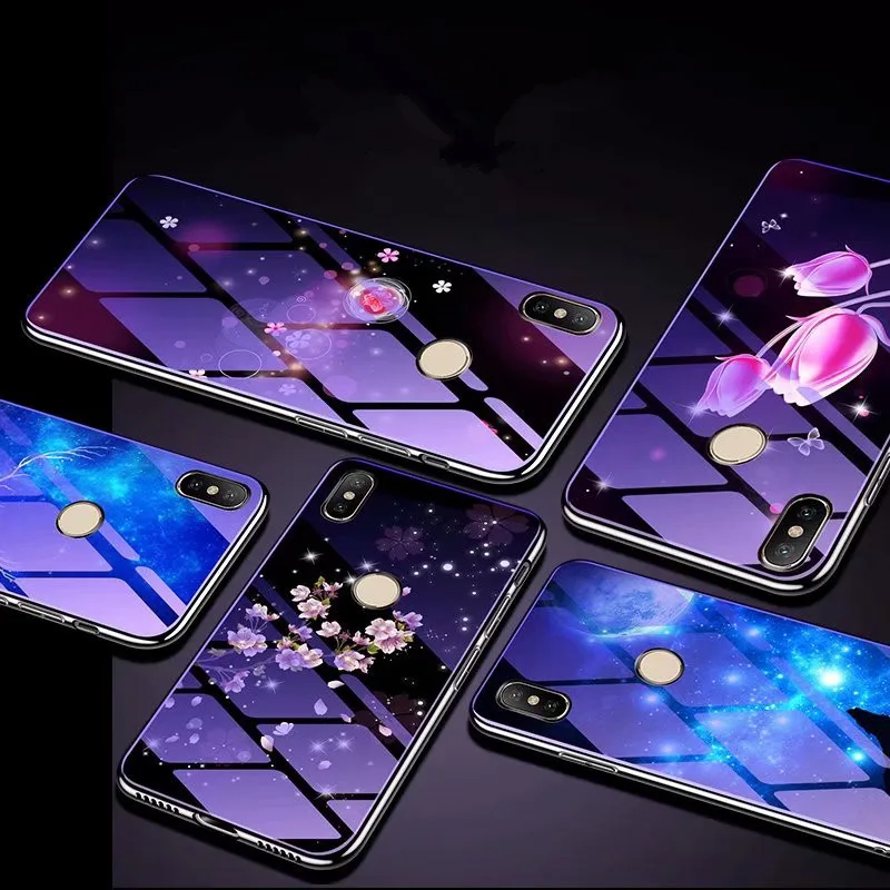 

For Xiaomi Mi A1 A2 lite 8 SE Mi5X Mi6X Case Luxury Tempered Glass Hard Back Cover Redmi S2 Y2 6 6A Soft TPU Silicone Bumper