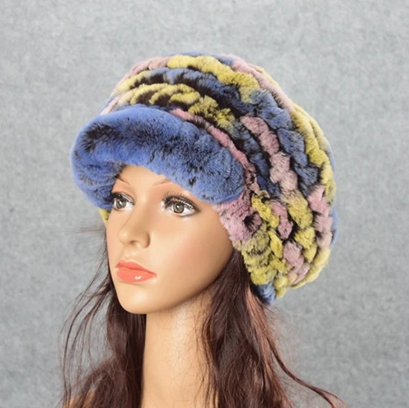 Новое поступление Женская Осенняя зимняя меховая шапка модная дамская Настоящий мех кролика шапка теплая зимняя женская шапка - Цвет: color7